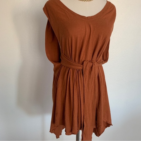 Free People Terracotta Burnt Orange Rust Breezy Tie-Front Tunic Dress - Picture 4 of 10